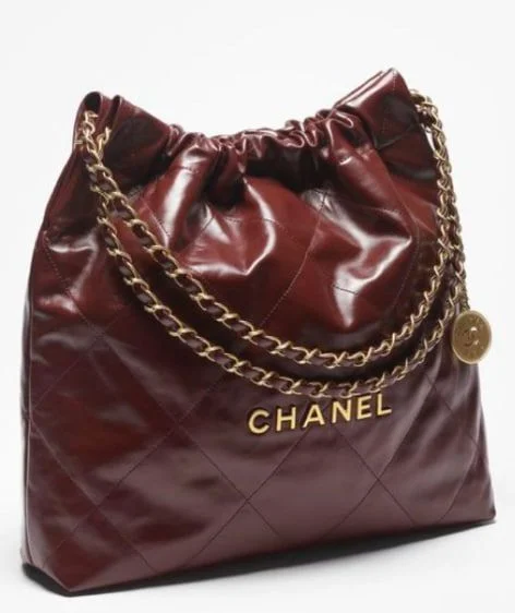 This is a Chanel 22 bag made of shiny c...